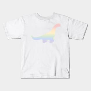 Rainbow Pastel Gradient Dinosaur (White Background) Kids T-Shirt